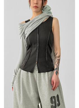 韩国代购26 pigmented cotton section sleeveless top 水洗背心