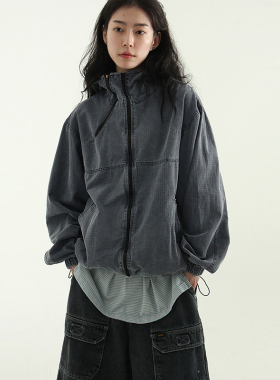 韩代25 grid pattern pigmented hood zip-up jacket(unisex)帽衫
