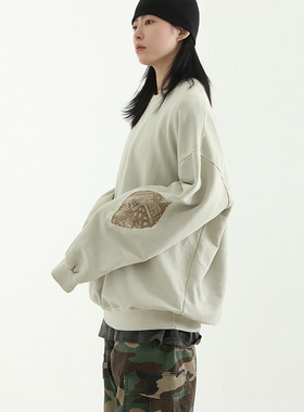 韩国代购 paisley patched cotton mtm (unisex) 宽松套头卫衣女