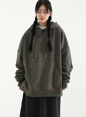 韩国代购 over fit soft cotton hoody (unisex)秋冬加绒帽衫男女