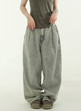 韩国代购23S/S hickory pin tuck banding pants 宽松阔腿牛仔裤