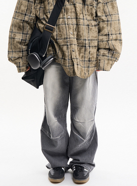 韩代Raucohouse Mid grey pintuck move denim pants 水洗牛仔裤