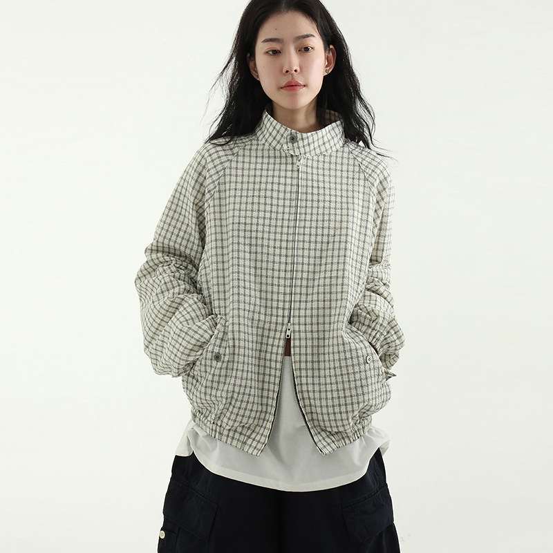 韩国代购25A/W check 2way zip-up jacket (unisex) 格子拉链夹克