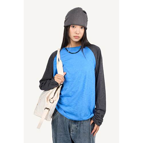 Raucohouse韩代拼色宽松长袖T