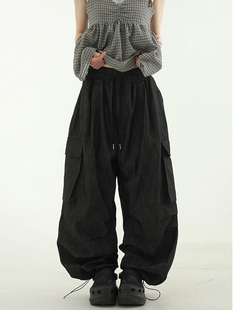 韩国代购 denim cargo jogger banding pants (unisex)牛仔工装裤
