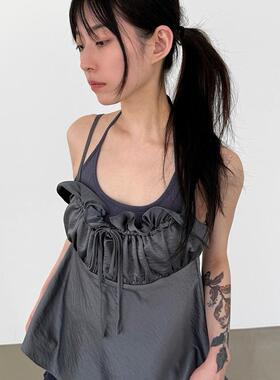 Localmansion韩代 shirring satin bustier 设计师褶皱吊带背心