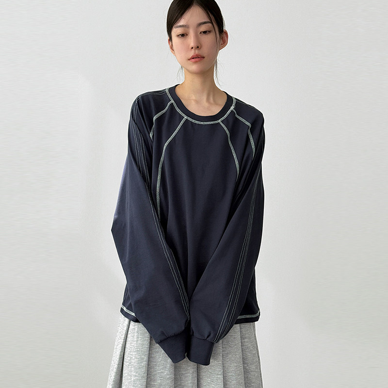 韩国代购25F/W stitch raglan cotton tee (unisex)扎线插肩长袖T