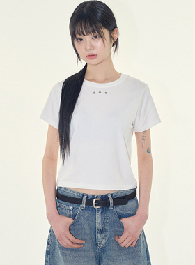 韩国代购Raucohouse Elver eyelet cropped tee 基础半袖T恤百搭
