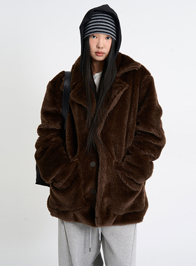 韩代Raucohouse Noire soft fur coat 仿皮草毛绒夹克外套大衣女