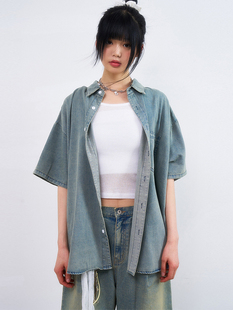 韩代 Raucohouse Effect vintage washed over denim shirt 衬衫