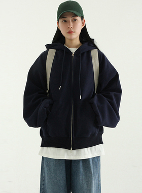 韩国代购 rough balloon hood zip-up (unisex)宽松风拉链帽衫女