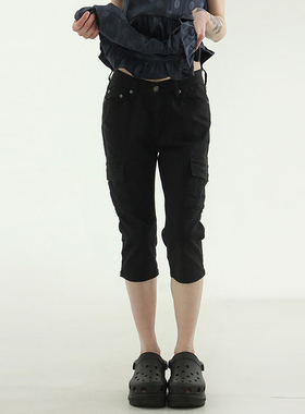 韩国代购25S/S cotton cargo capri pants 设计师款休闲半腿裤女