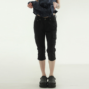 韩国代购25S/S cotton cargo capri pants 设计师款休闲半腿裤女