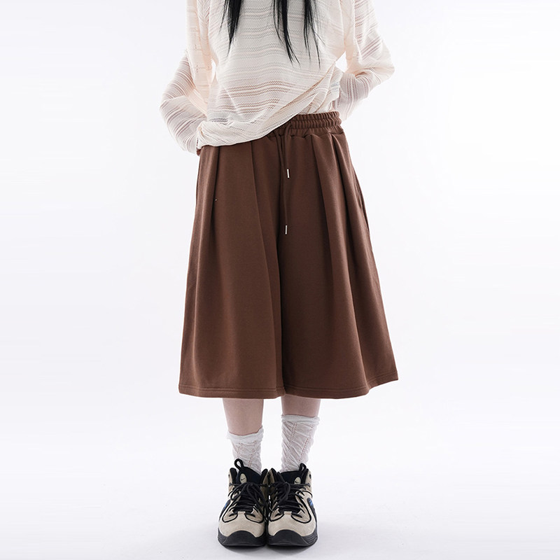韩代Raucohouse Cliff pin-tuck maxi bermuda pants宽松抽绳短裤