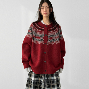 nordic knit cardigan 韩国代购 花纹针织开衫 unisex 毛衣 25F