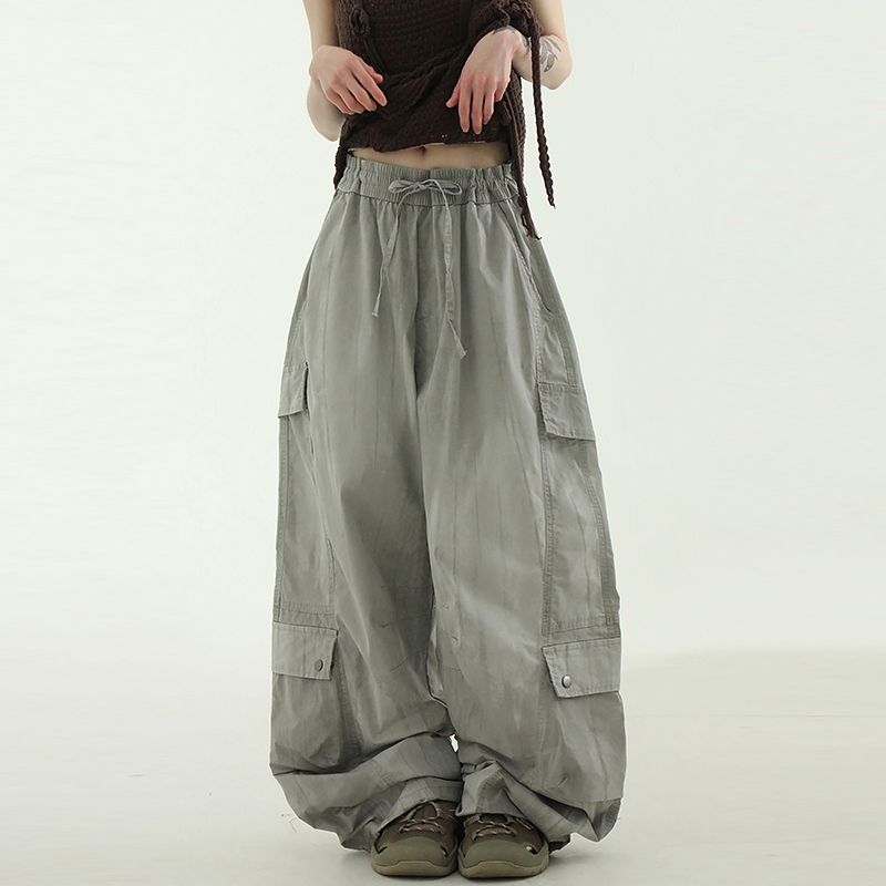 韩代25S/S washed paper cargo banding pants (unisex)工装长裤