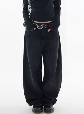 韩代Raucohouse Black keyring wide denim pants 黑色水洗牛仔裤