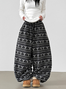 韩代25 ethnic fleece wide jogger banding pants (unisex)长裤
