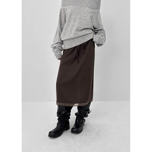 BLACKUP韩代蕾丝抽绳半身裙