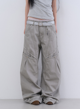 lowear韩代 frayed pocket panel wide pants 复古工装长裤百搭