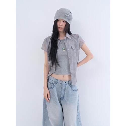 lowear韩代条纹短袖衬衫