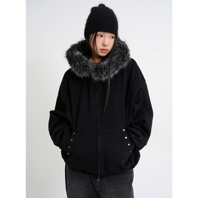 韩代Raucohouse暗黑毛领连帽卫衣