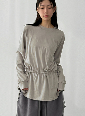 韩国代购25F/W waist string pocket tee 设计师款抽绳长袖T恤女