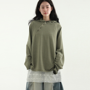 stripe 帽衫 unisex hoody neck button oblique 25A 韩国代购