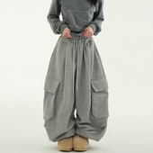 soft fleece 韩代 wide lined cargo pants加绒裤 cotton banding
