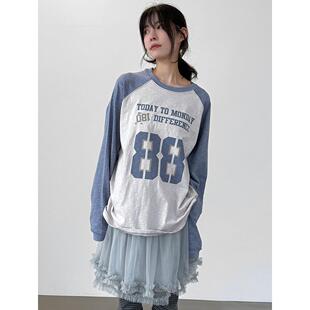 韩代26 88 printed slub cotton raglan tee (unisex)印花长袖T恤