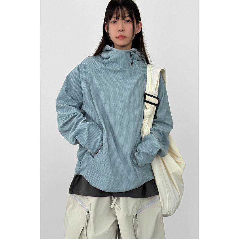 韩代26 hand warmer high neck waffle hoody (unisex)华夫格帽衫