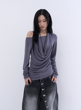 lowear韩代 two way halter layered tee 设计师款挂脖长袖T恤女