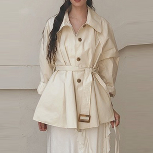 adelio韩代half single cotton trench jacket简约单排扣风衣外套