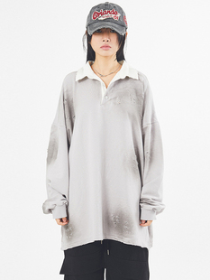 韩代Raucohouse Damage over dirty washed collar t-shirt T恤