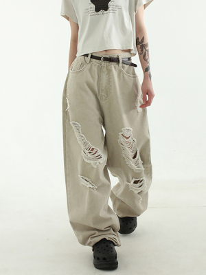 Localmansion韩代破洞拉丝牛仔裤