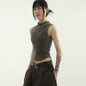 sleeveless velvet 韩国代购 half pola top 设计师半高领背心