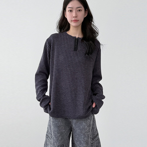 Localmansion韩代套指竖纹针织衫