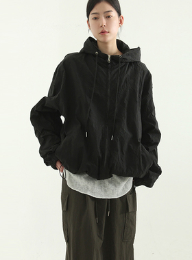 韩国代购 creased paper wind jacket (unisex)防风连帽夹克外套