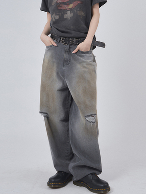 Raucohouse韩代复古做旧牛仔裤