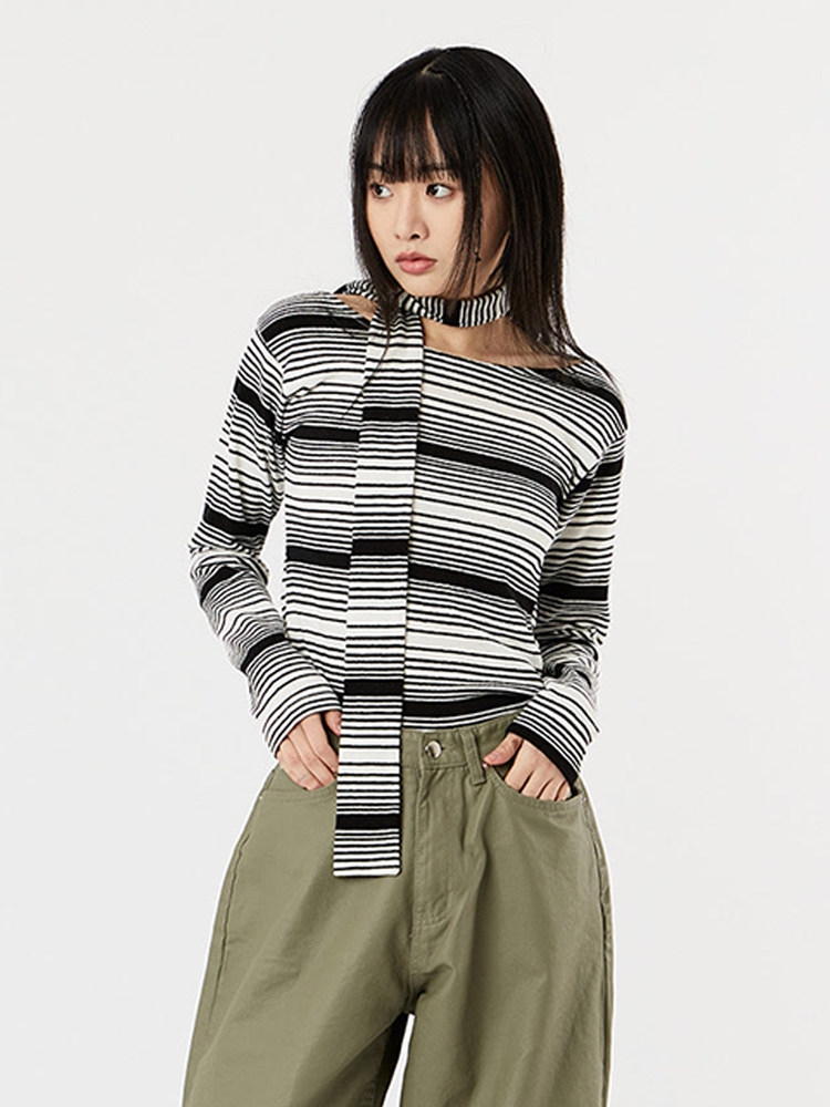 韩代Raucohouse Irregular muffler set long sleeve 围巾T恤套装