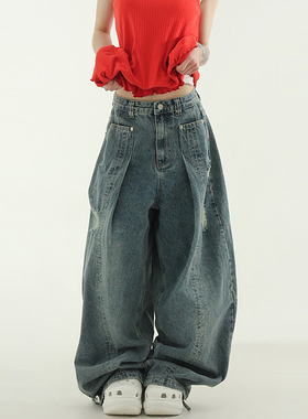 韩代25S/S damage pin tuck denim wide pants(unisex)破洞牛仔裤