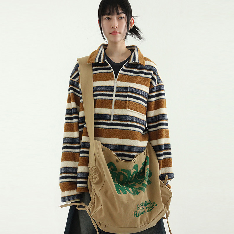 韩国代购25 zip-up neck mixed stripe boucle mtm 条纹半开卫衣