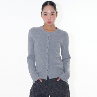韩国代购Raucohouse Niju frill rib cardigan 百搭长袖开衫上衣