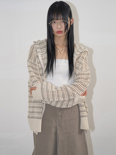 Raucohouse韩代条纹连帽针织衫