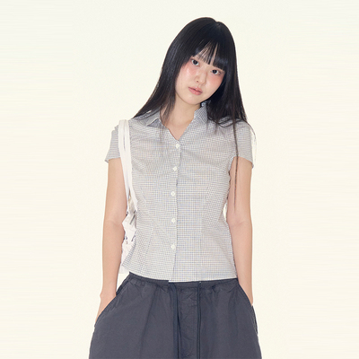 Raucohouse韩代短袖格子衬衫