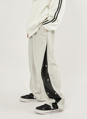 韩代Raucohouse Side snap opening over banding pants 拼色长裤