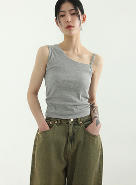 韩国代购unbalanced sleeveless golgi top不对称吊带背心内搭女
