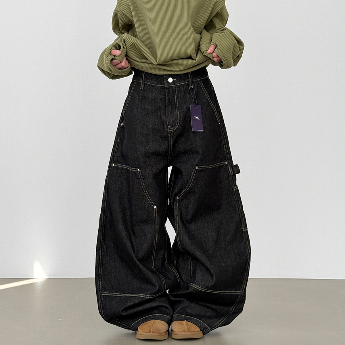 韩代26A/W rivet fatigue non faded denim pants (unisex)牛仔裤