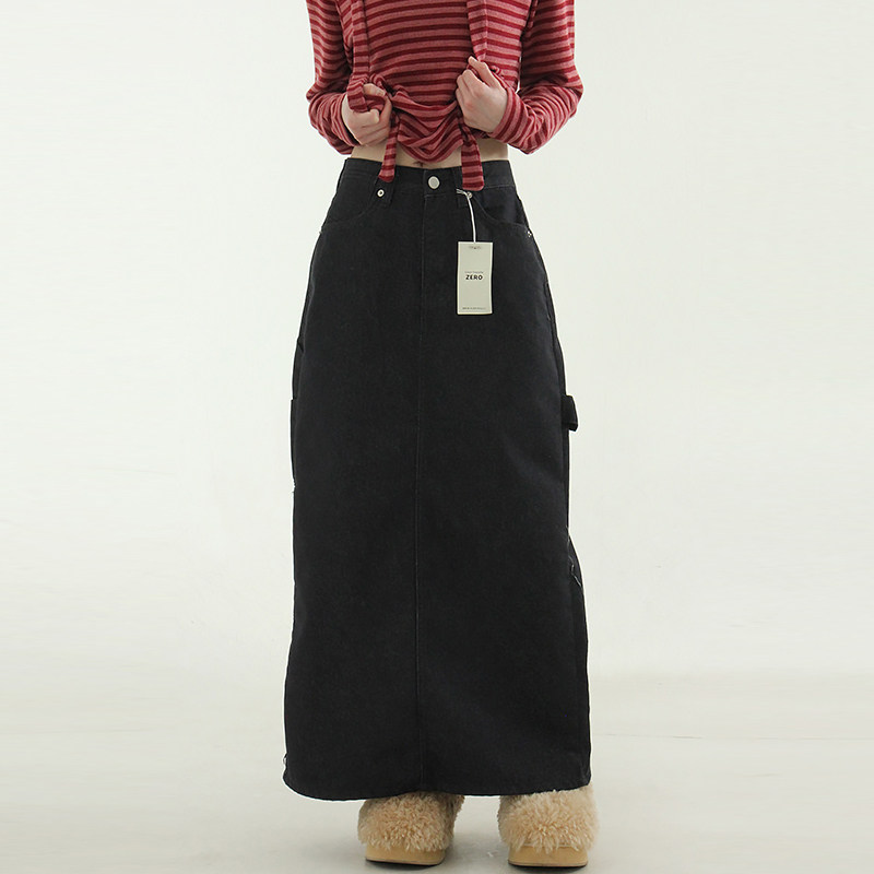 国内现货 24 back slit non fade denim long skirt 复古半身长裙