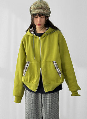 韩代26 napping-lined cotton 2way hood zip-up(unisex)拉链帽衫